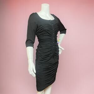 BYRON LARS Anthropologie Black Ruched Dress Size 6 Ruffle Cocktail Evening Glam